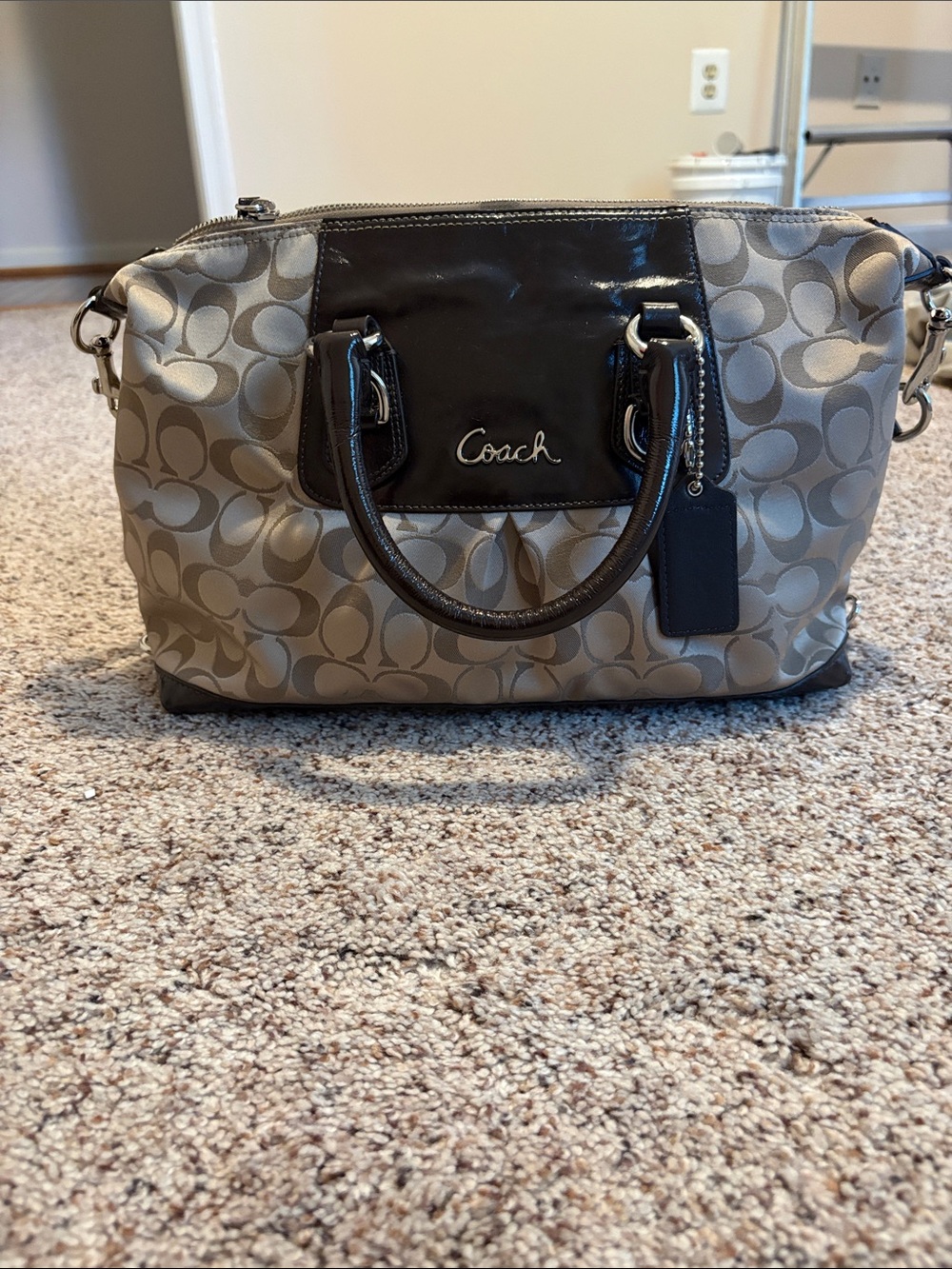 Coach Signature Satchel Bag in Beige and Brown
